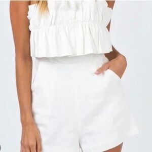 Oh Polly Strapless Linen Romper